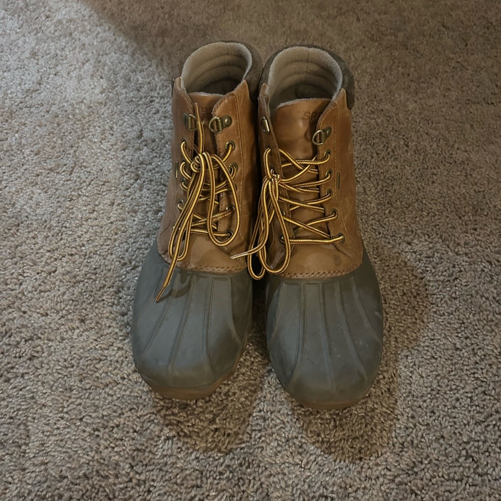Sperry Brown Leather and Olive Rubber Rain Boots